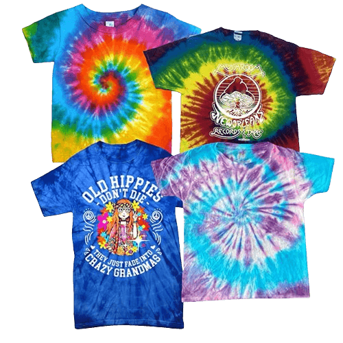 Collection of TIE DYE T-SHIRTS in a gallery layout