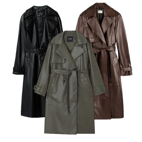 Collection of 15X LEATHER TRENCH COATS in a gallery layout