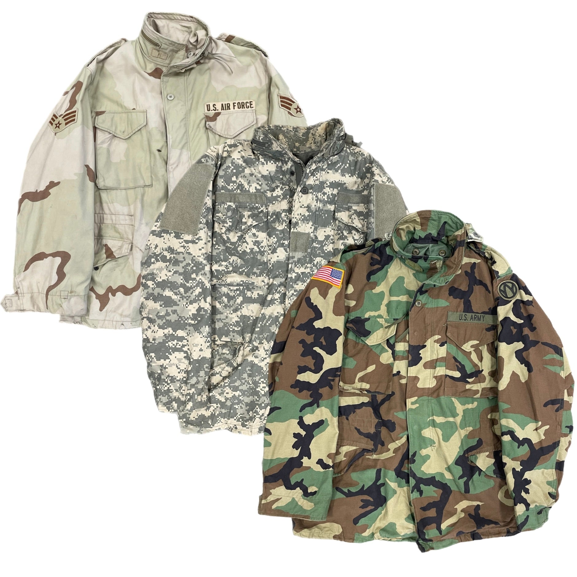 Collection of CAMOUFLAGE M.65 JACKETS in a gallery layout