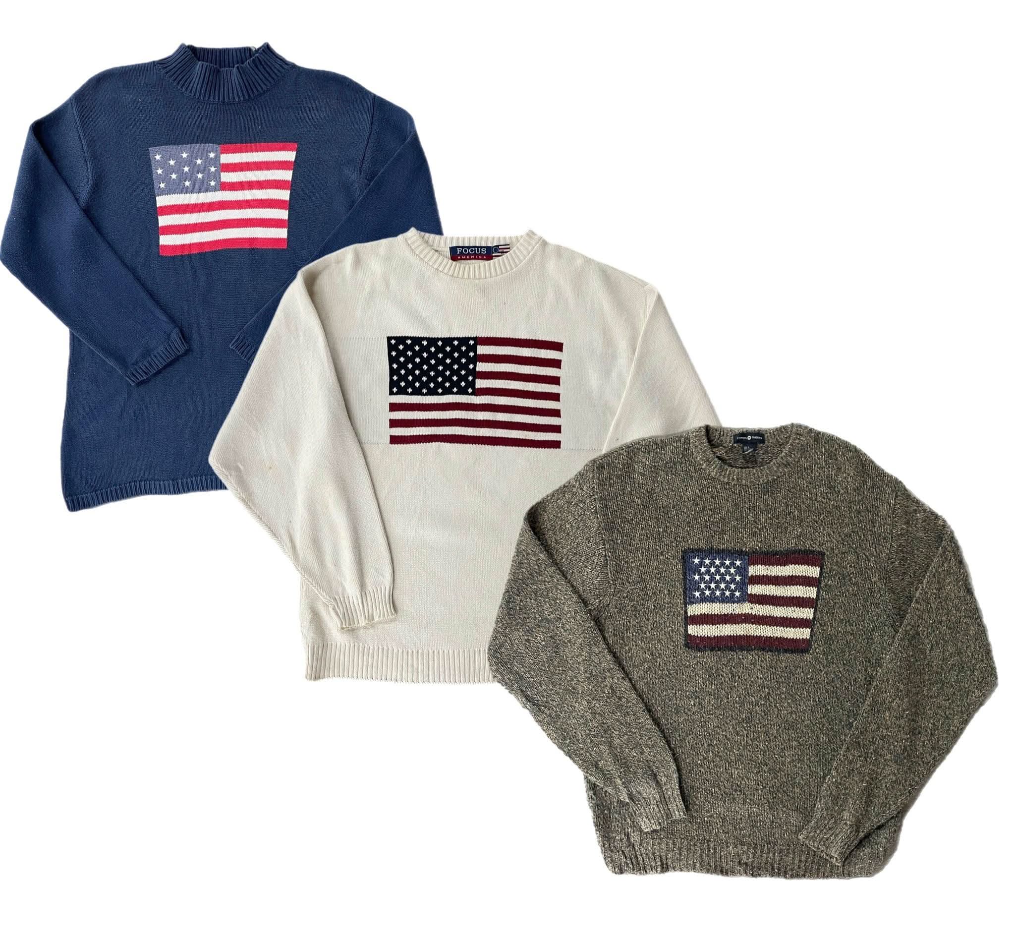 Collection of 50X USA FLAG SWEATERS in a gallery layout