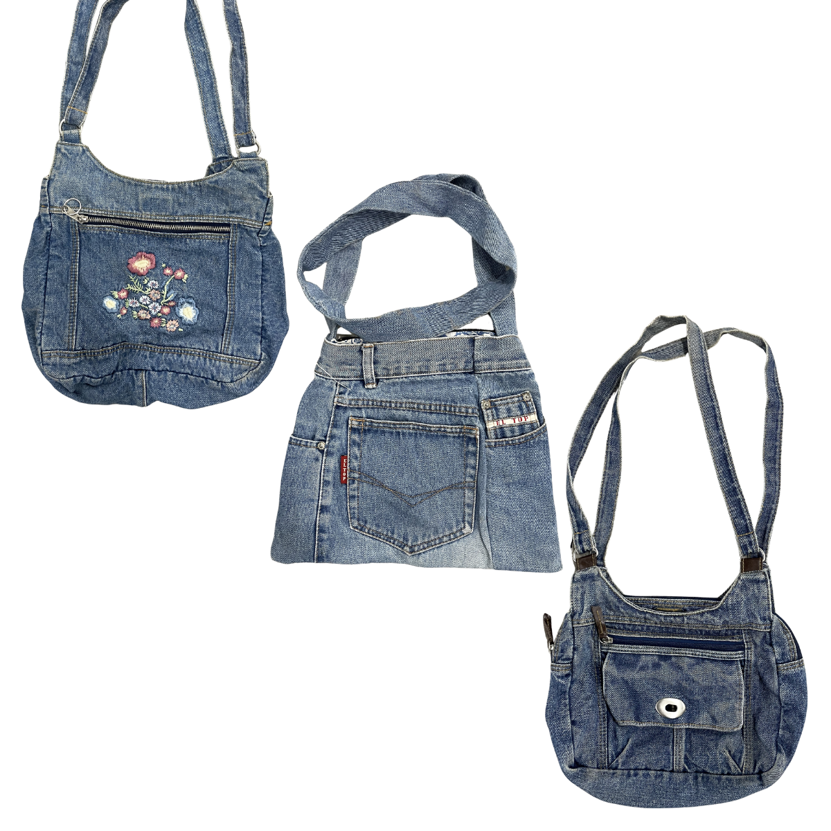 Collection of 25X DENIM REWORKED BAGS in a gallery layout