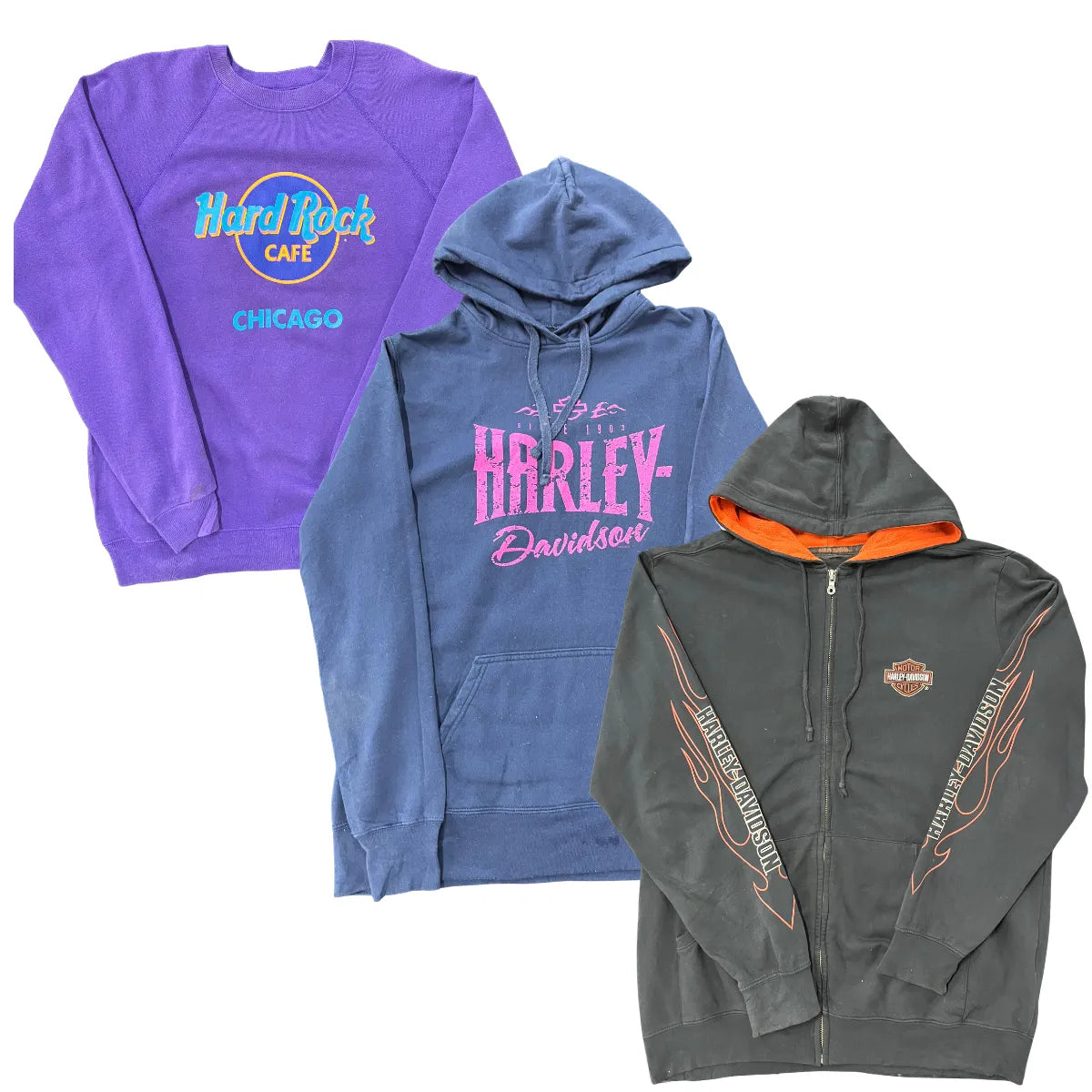 Collection of 25X HARLEY HARD ROCK SWEAT HOODIES GRADE B in a gallery layout