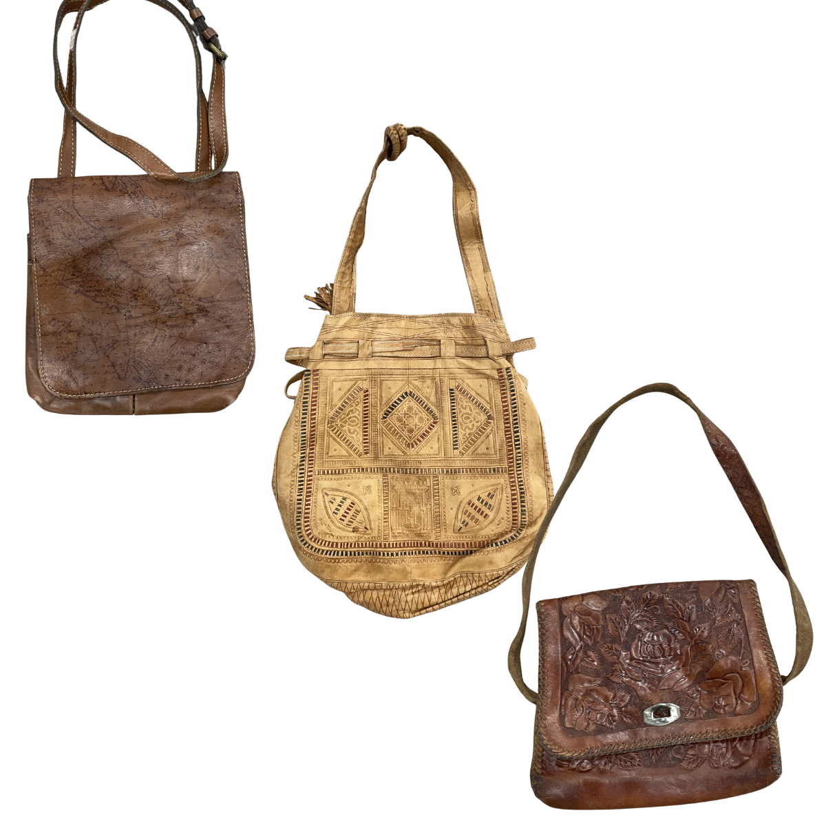 Collection of 25X HIPPIE LEATHER BAGS in a gallery layout