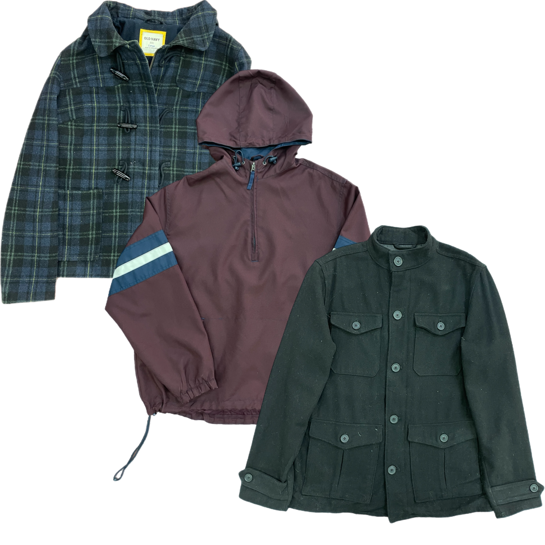 Collection of old navy jacket in a gallery layout