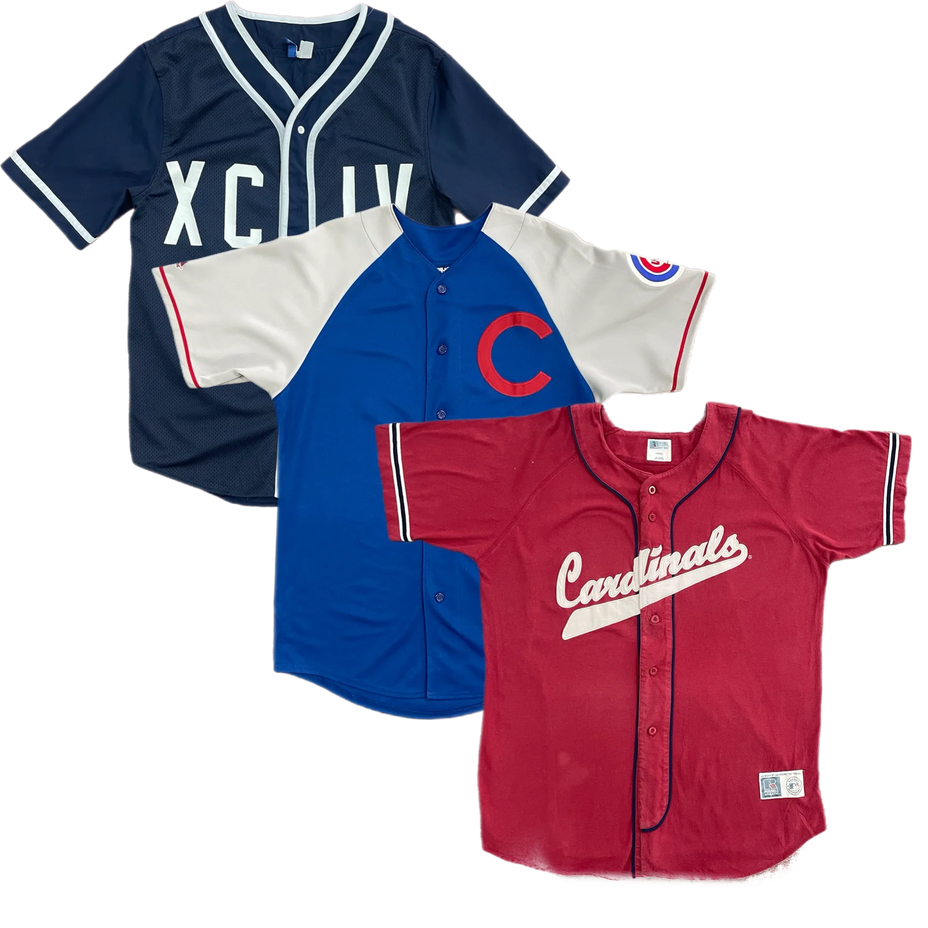 Collection of 50X BRANDED & UNBRANDED BASEBALL JERSEYS in a gallery layout