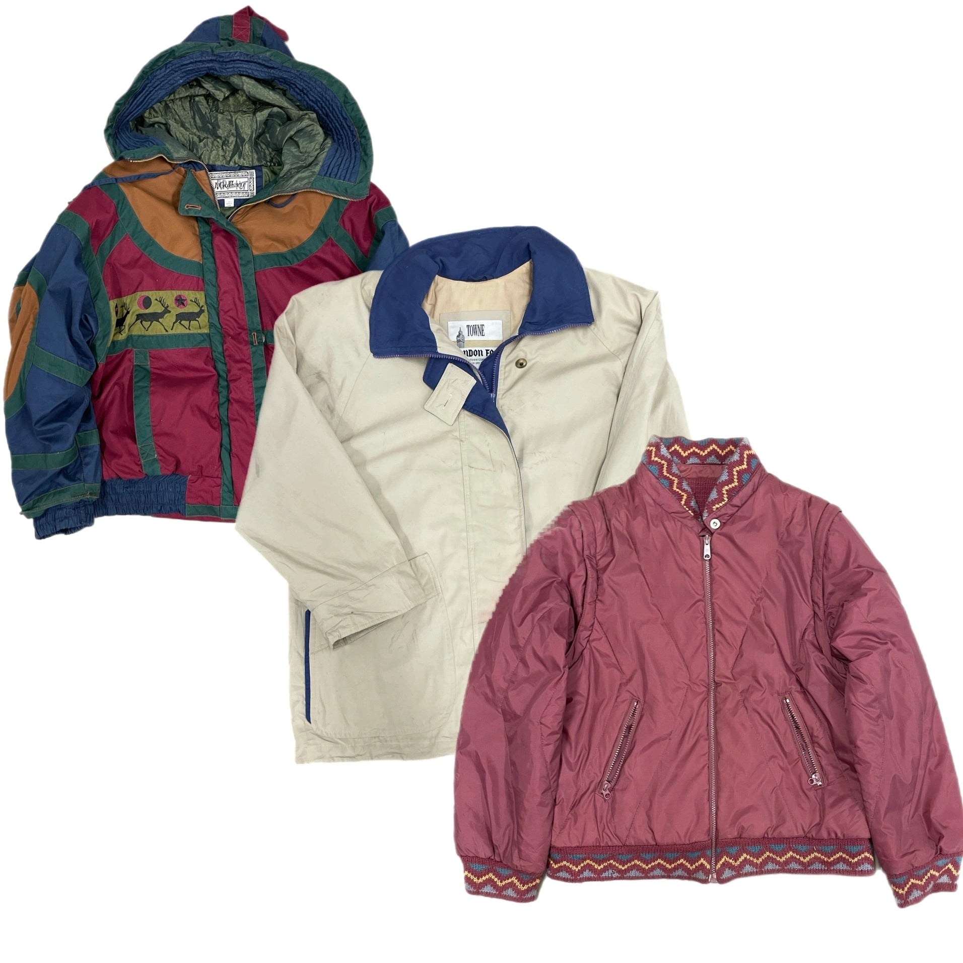 Collection of 25X 80s 90s VINTAGE JACKETS in a gallery layout