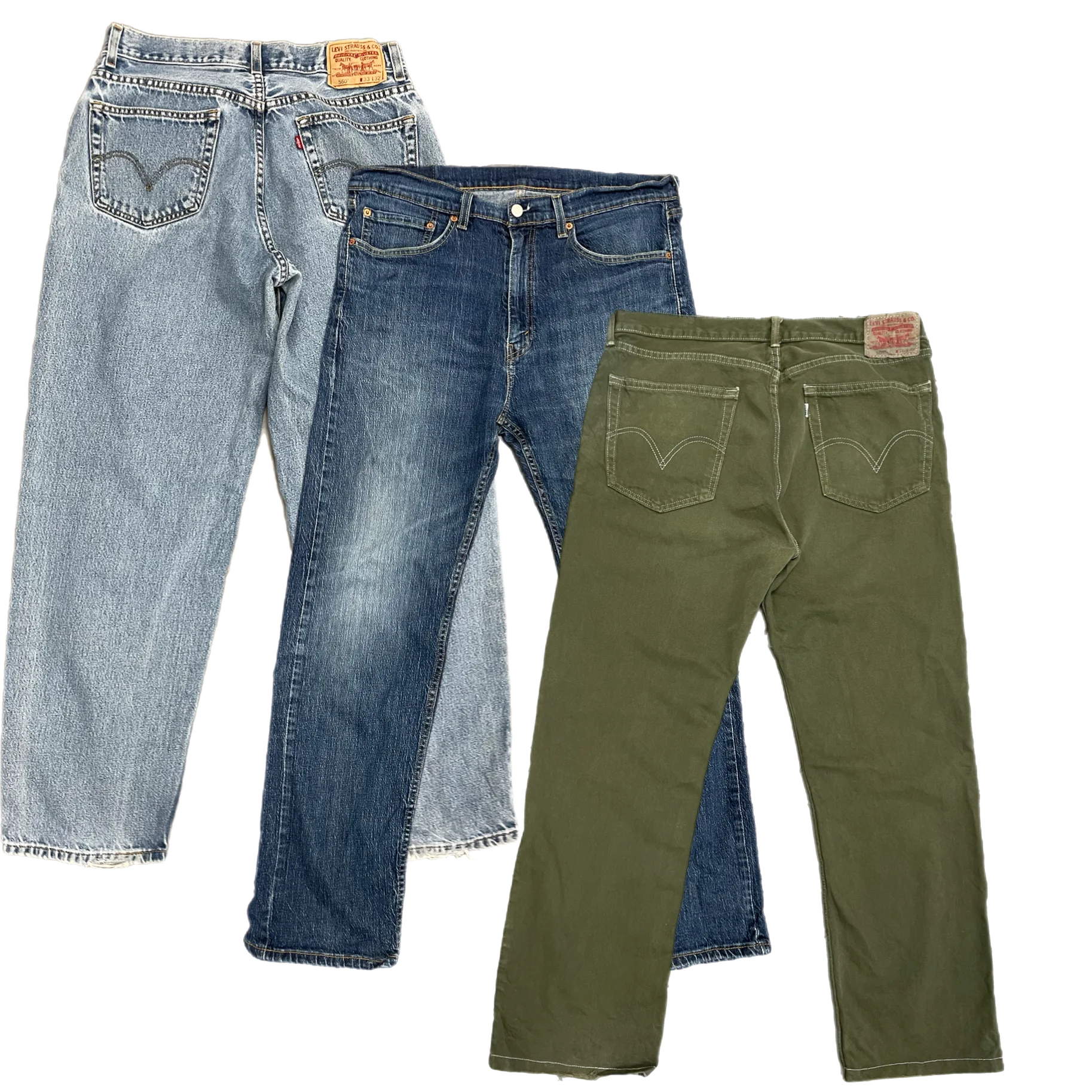 Collection of 25X 505, 517, 550, 560 LEVIS PANTS A/B GRADE in a gallery layout