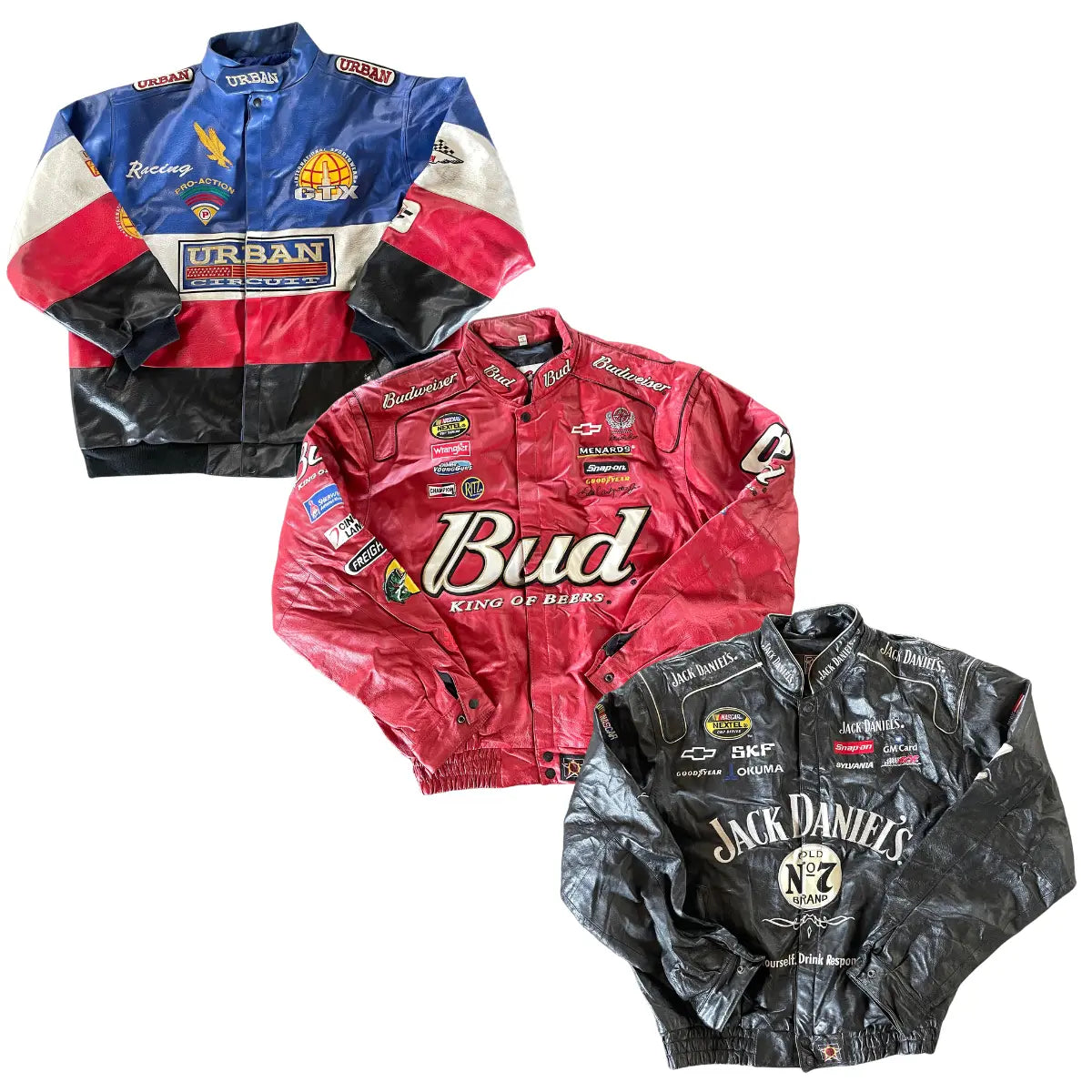 Collection of 5X NASCAR LEATHER JACKET A/B MIX in a gallery layout