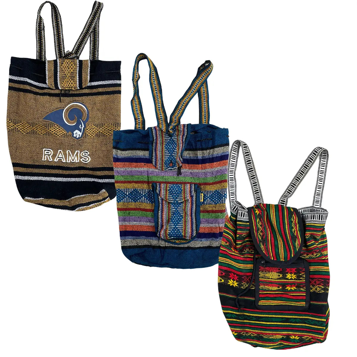Collection of 25X  SOUTH AMERICAN SYLE BACKPACKS in a gallery layout