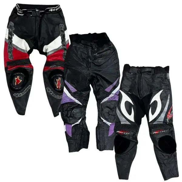 Collection of 5X MOTORBIKE LEATHER RACING PANTS a/b in a gallery layout