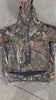 real tree style sweatshirts with camoflash prints  being pulled from a neatly stacked pile of sweatshirts