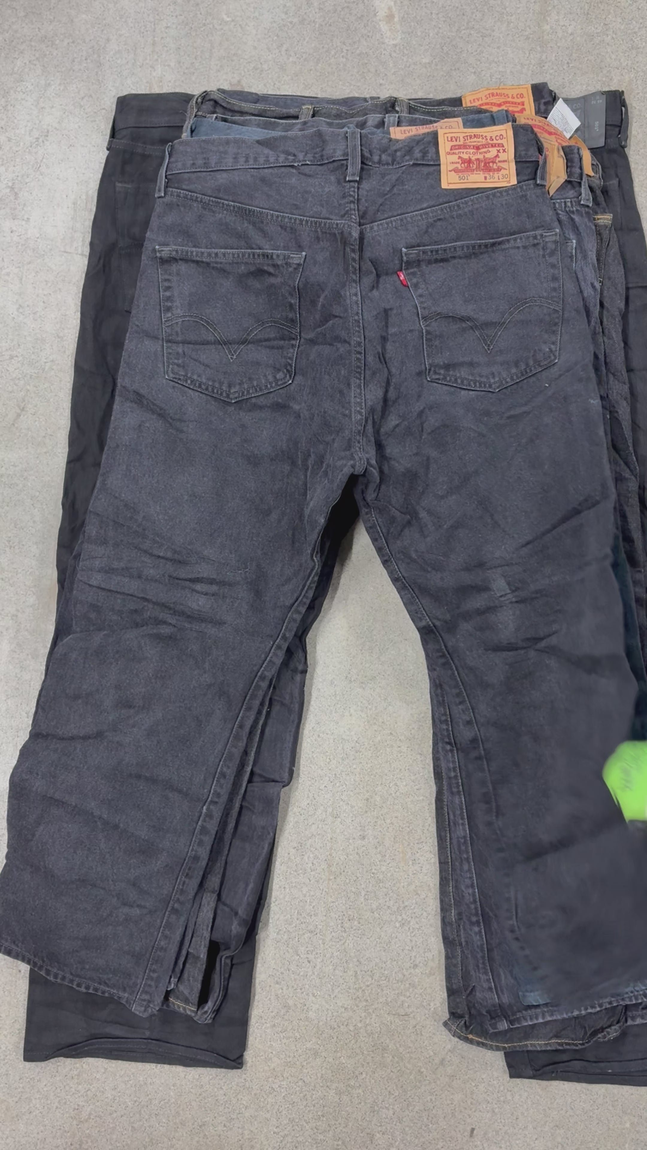 Collection of 501 black pants in a gallery layout