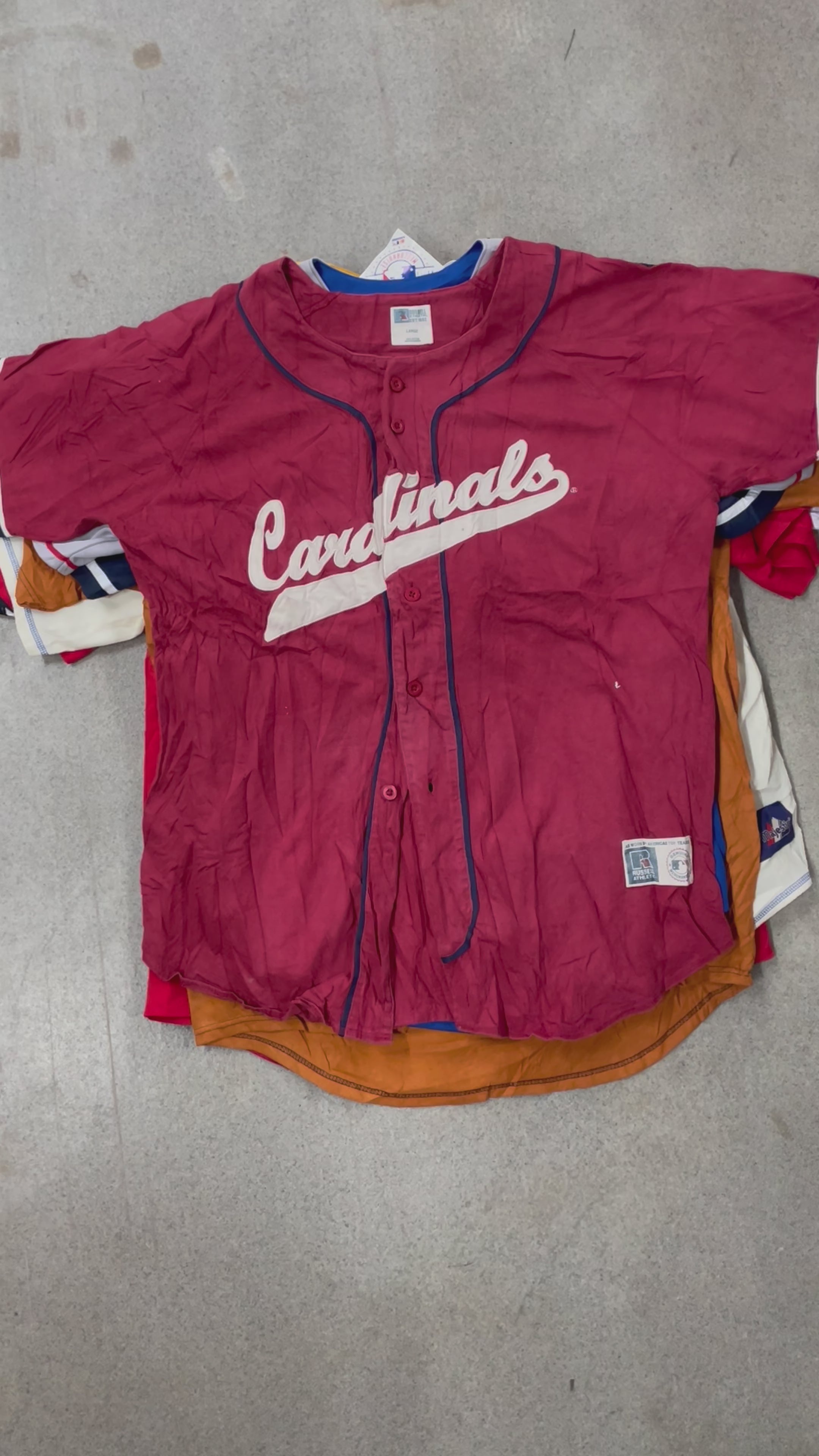Collection of 50X BRANDED & UNBRANDED BASEBALL JERSEYS in a gallery layout